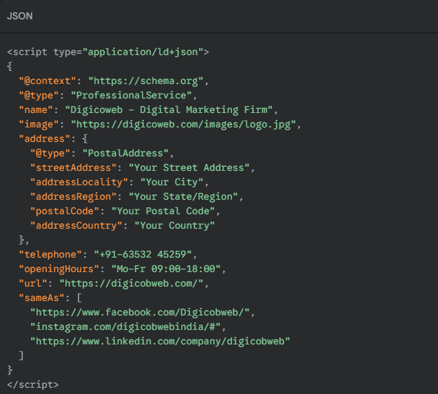 JSON-LD code example for Website
