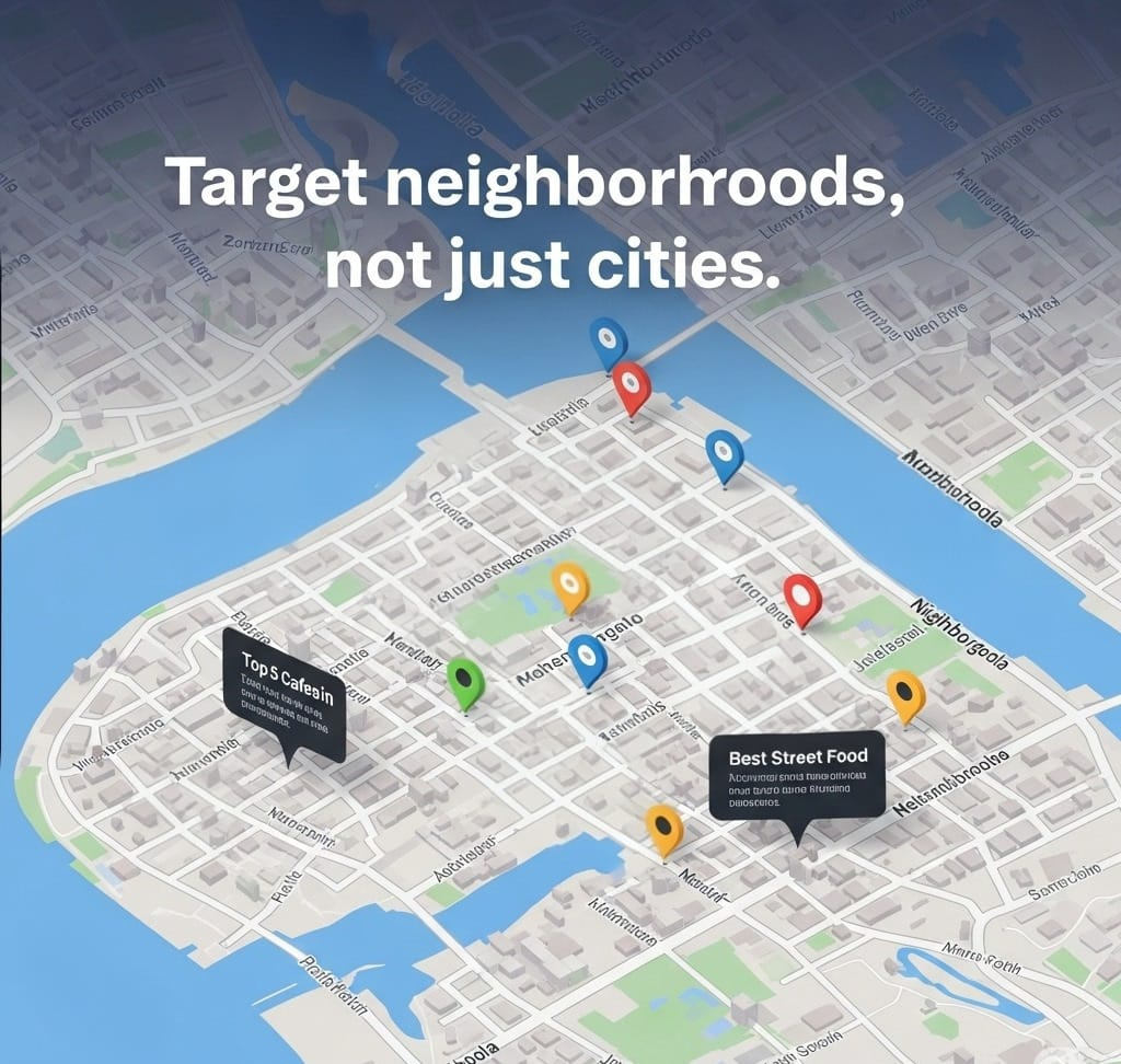 Neighborhood-level targeting with blog pins on a city map