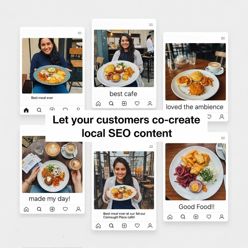 Customer-generated content visual carousel showcasing reviews and local engagement 