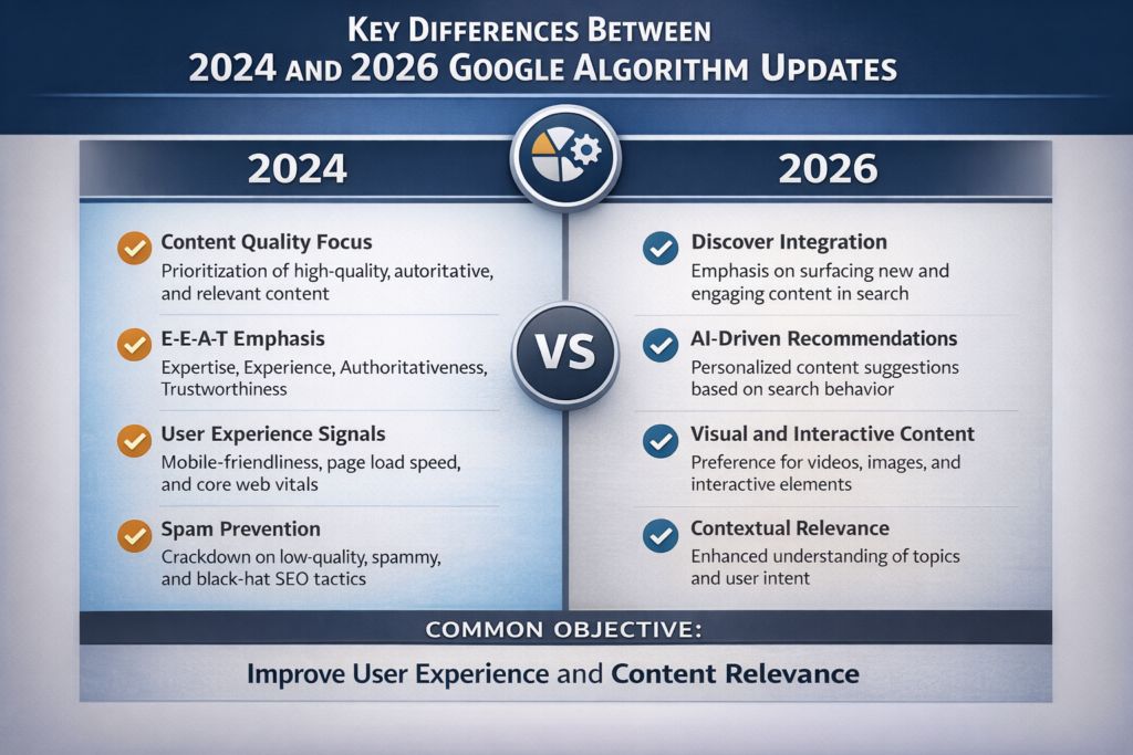 Comparison chart of August 2024 versus February 2026 Google algorithm updates