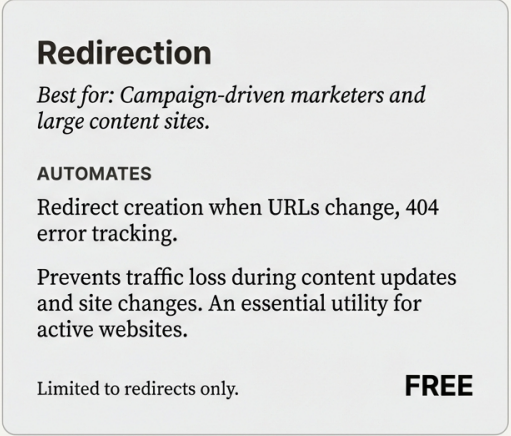 Image showing Redirection’s Pros, Cons and features
