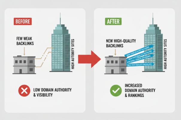  An infographic illustrating the impact of SEO backlinks.
