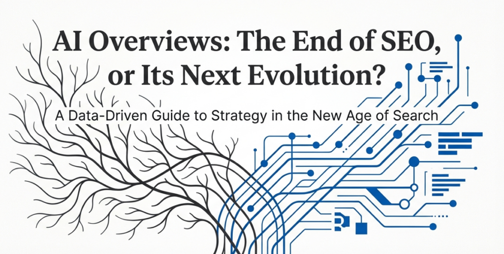 Visual illustrating AI Overviews and the evolution of SEO in the new age of search.
