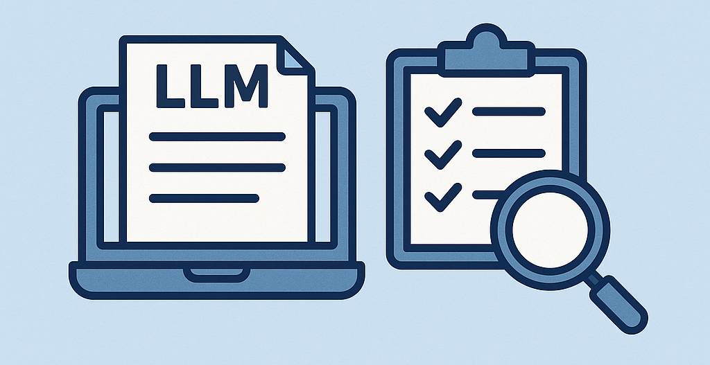 Image showing “LLM audit concept with laptop, checklist, and magnifying glass."
