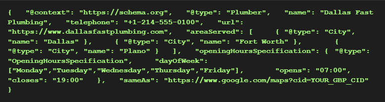 json for service area business 