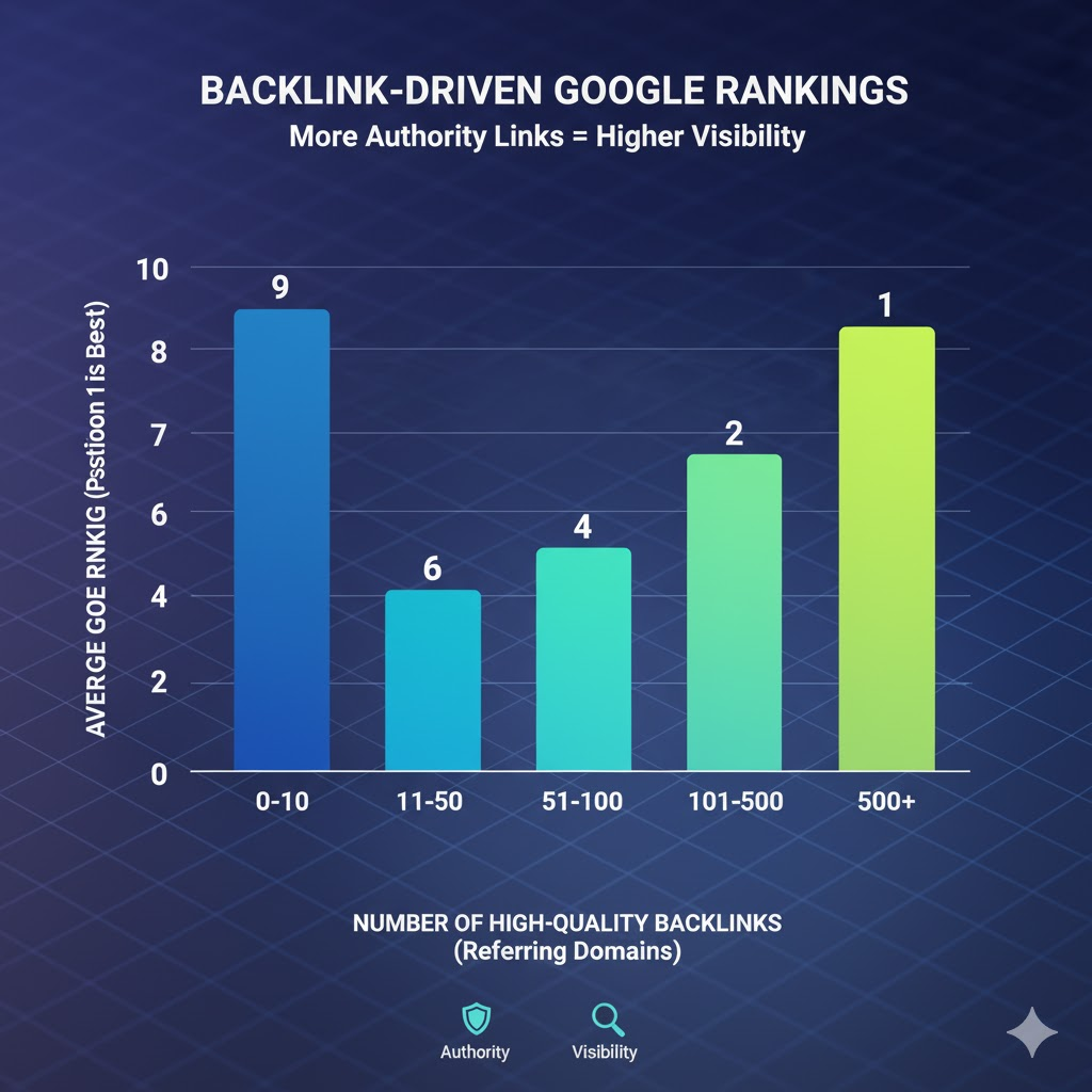 Data visualization showing relationship between high-quality backlinks and Google ranking performance