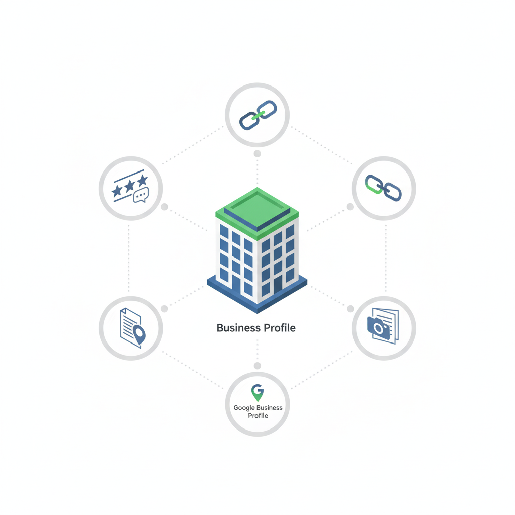 Key elements of local SEO analysis including GBP, reviews, backlinks, and citations.