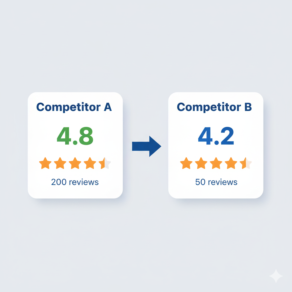 Comparing competitor review volume and ratings in local SEO analysis.