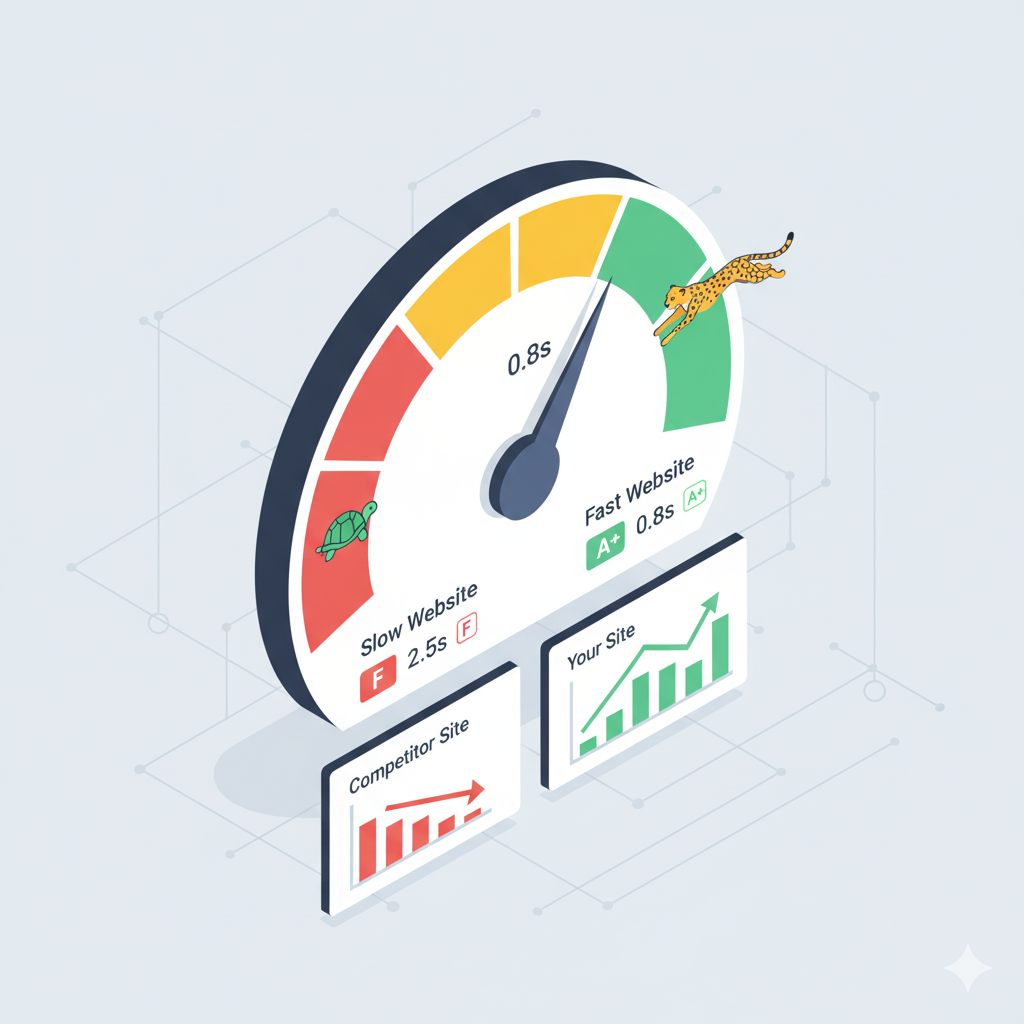 Website speed comparison highlighting technical SEO advantages.