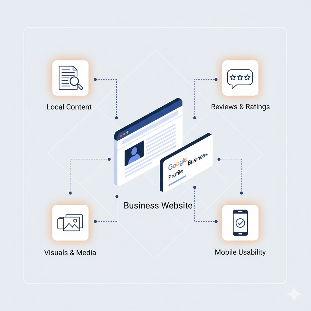 Differentiation strategy in local SEO with content, reviews, and usability improvements.